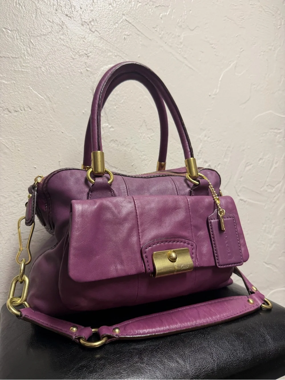 Coach Purple Leather Satchel with Gold Hardware